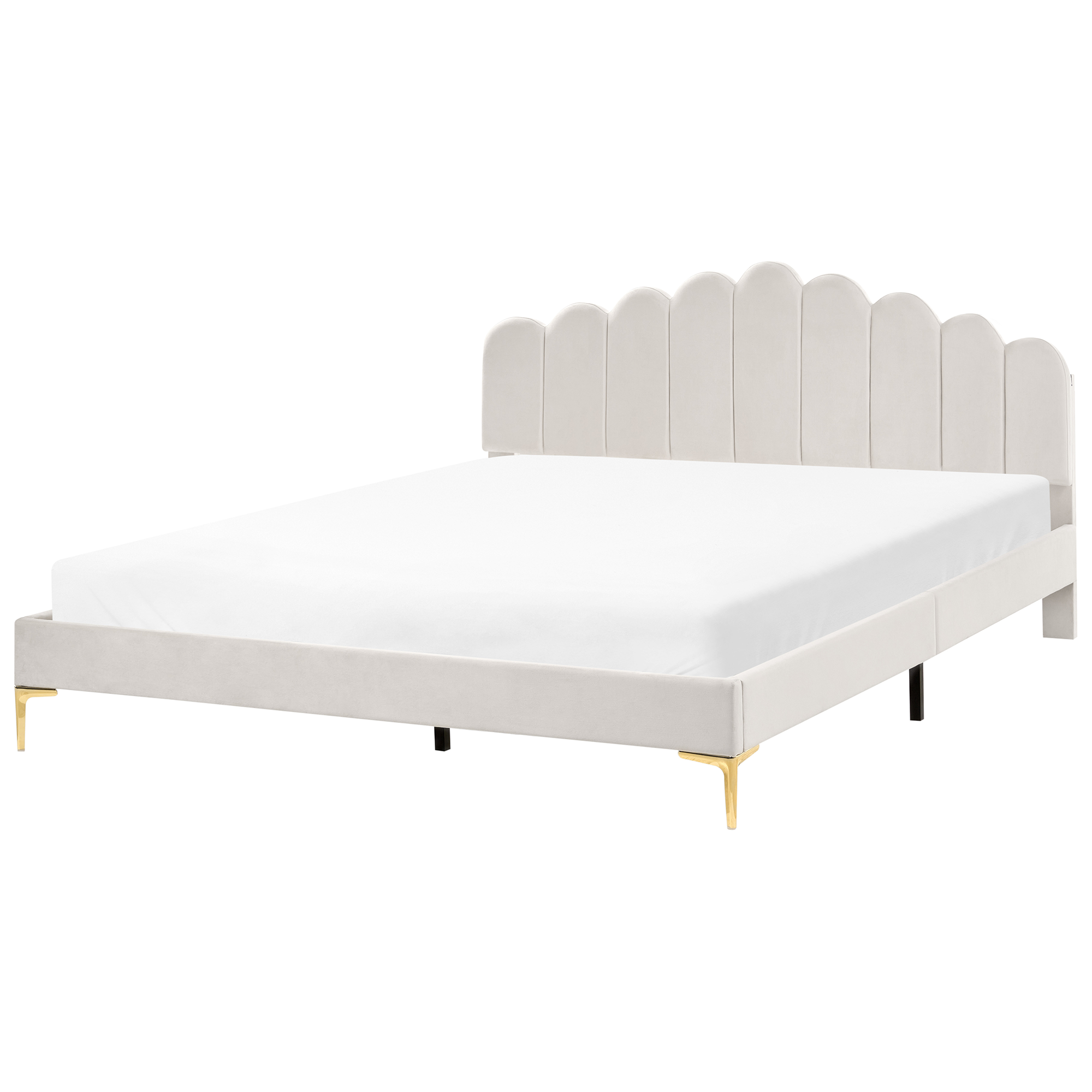 Cama veludo sauvian 180 x 200 cm branco creme