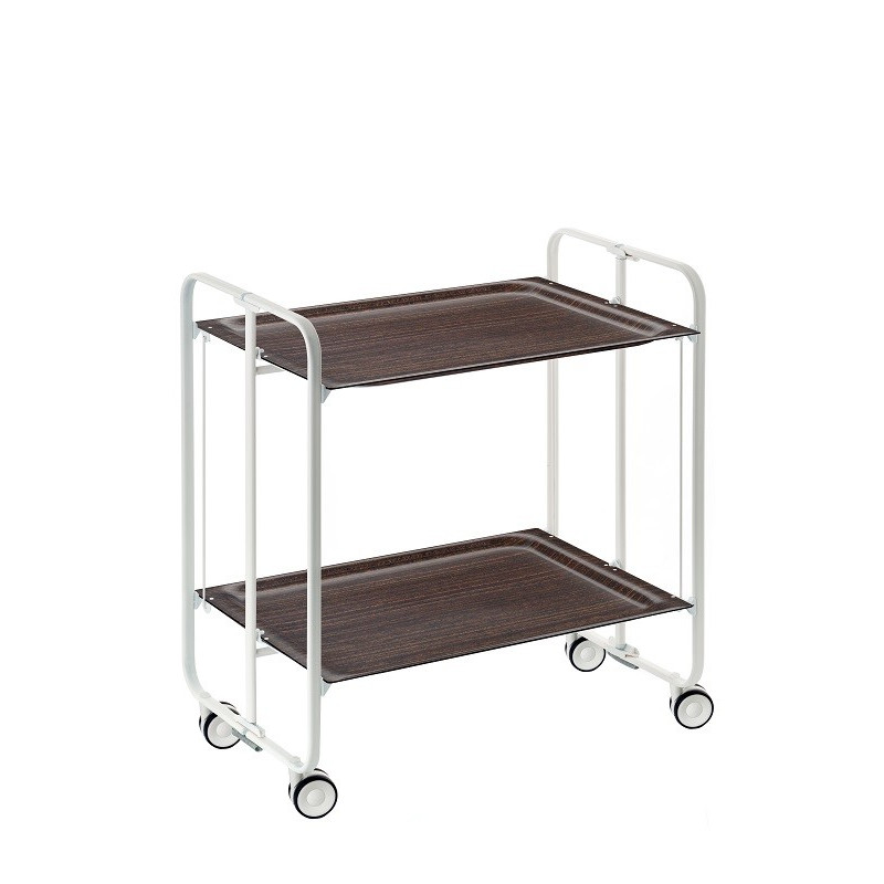 Carrinho de serviço dobrável bauhaus, armação de metal branco, 2 bandejas