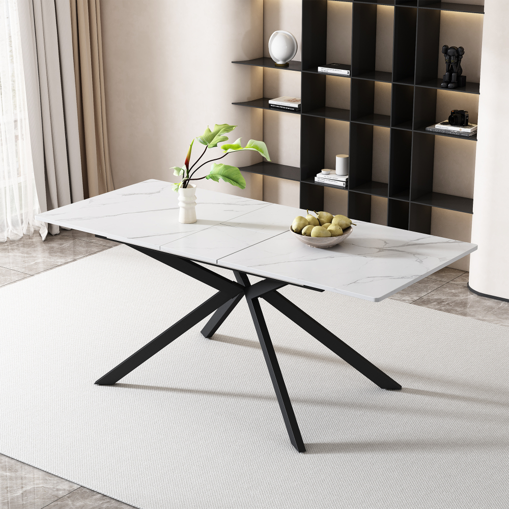 Mesa de jantar extensível retangular preto branco 76x150x70cm