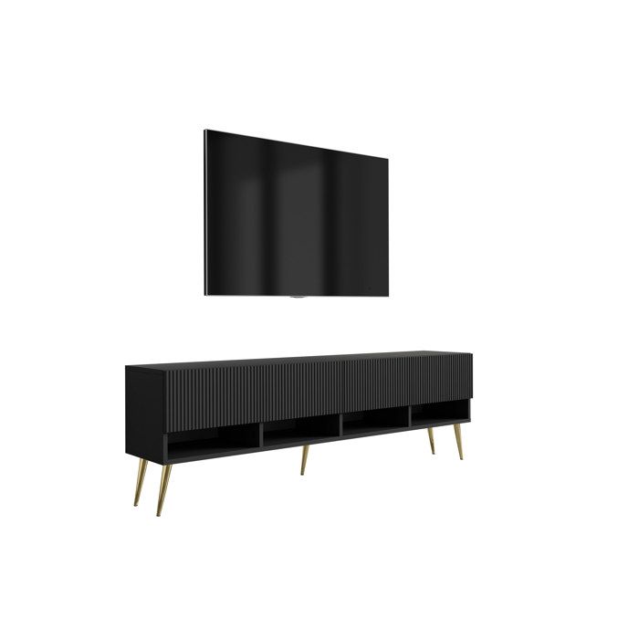 Móvel tv contemp. - preto fosco - painel laminado - pés dourados - 170 cm