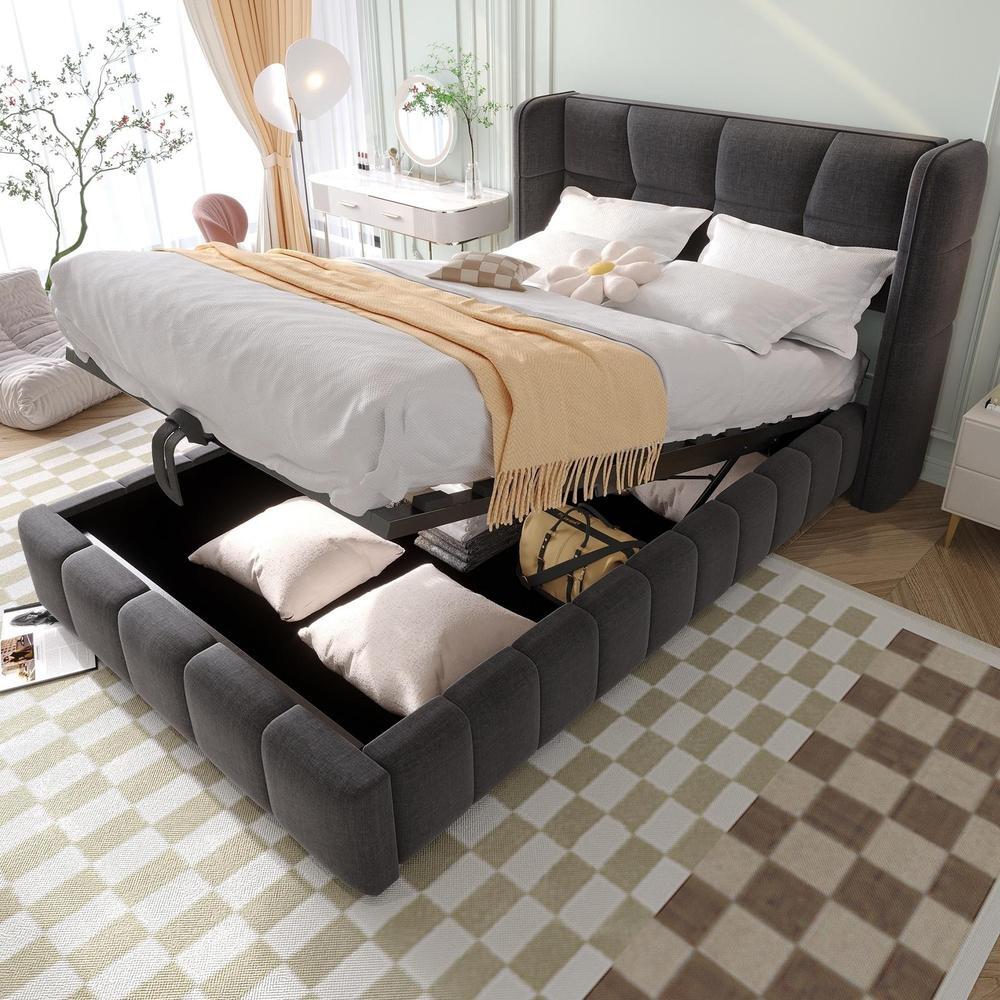 Cama acolchoada 90x200cm infantil, cabeceira asas, cinza