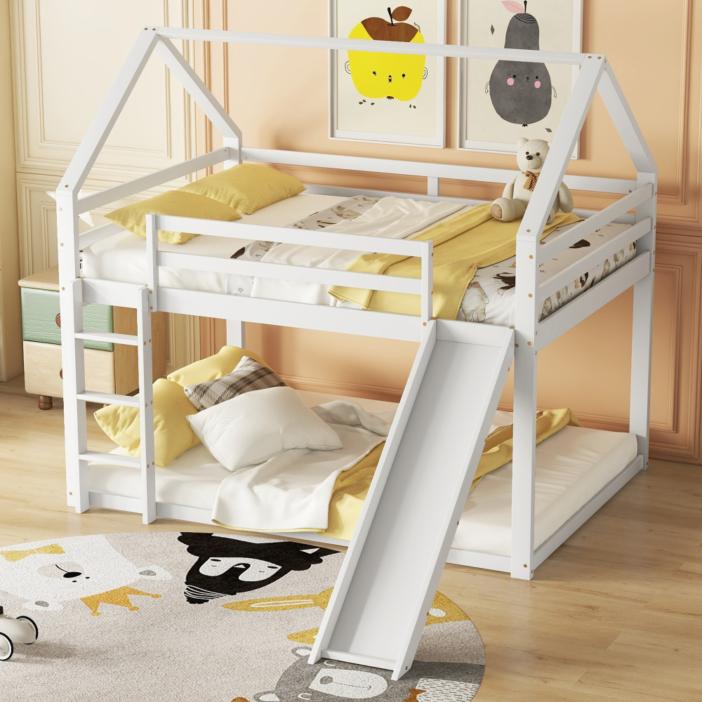 Beliche casinha 140x200cm com escorrega e escada madeira – branco