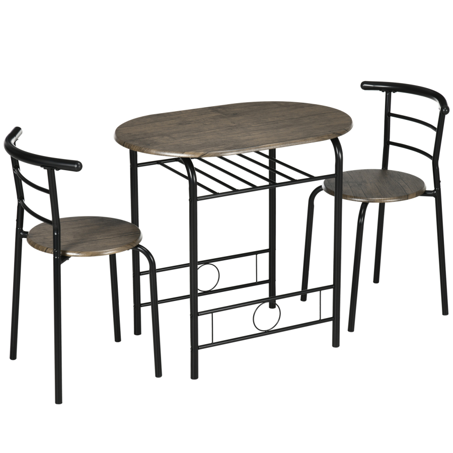 Conjunto mesa de bistrô com 2 cadeiras e prateleira inferior preto