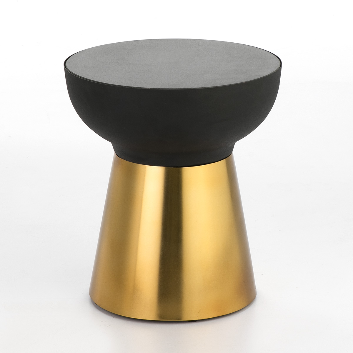 Mesa lateral 40x40x43 em granito preto, metal dourado, preta