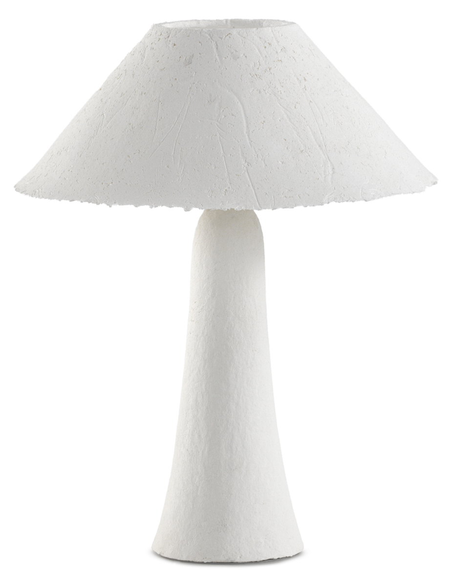 Abajur de mesa artesanal em papel machê branco com base e cúpul, 45x45x56cm