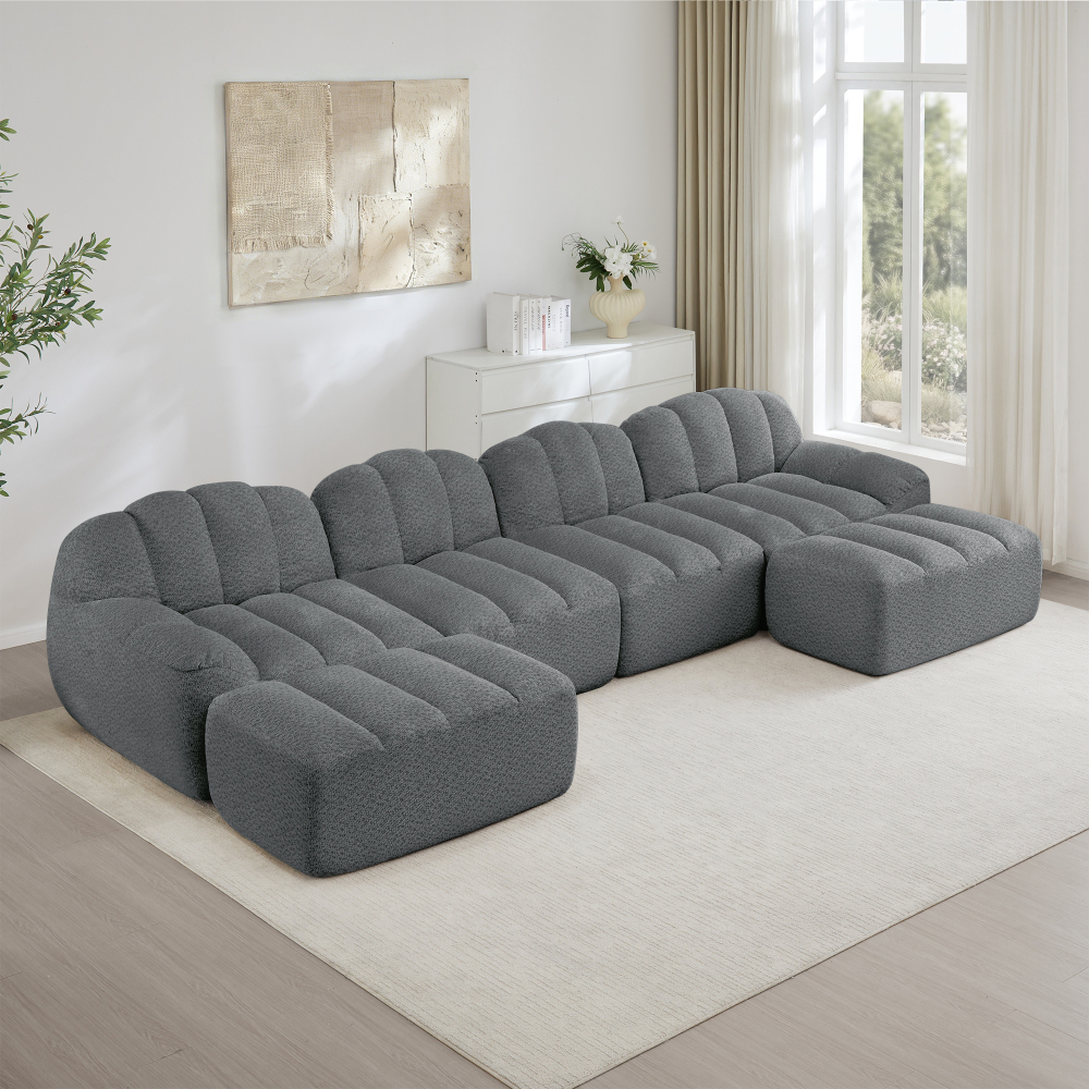 Sofá modular u 4 lugares assento profundo lã granulada cinza