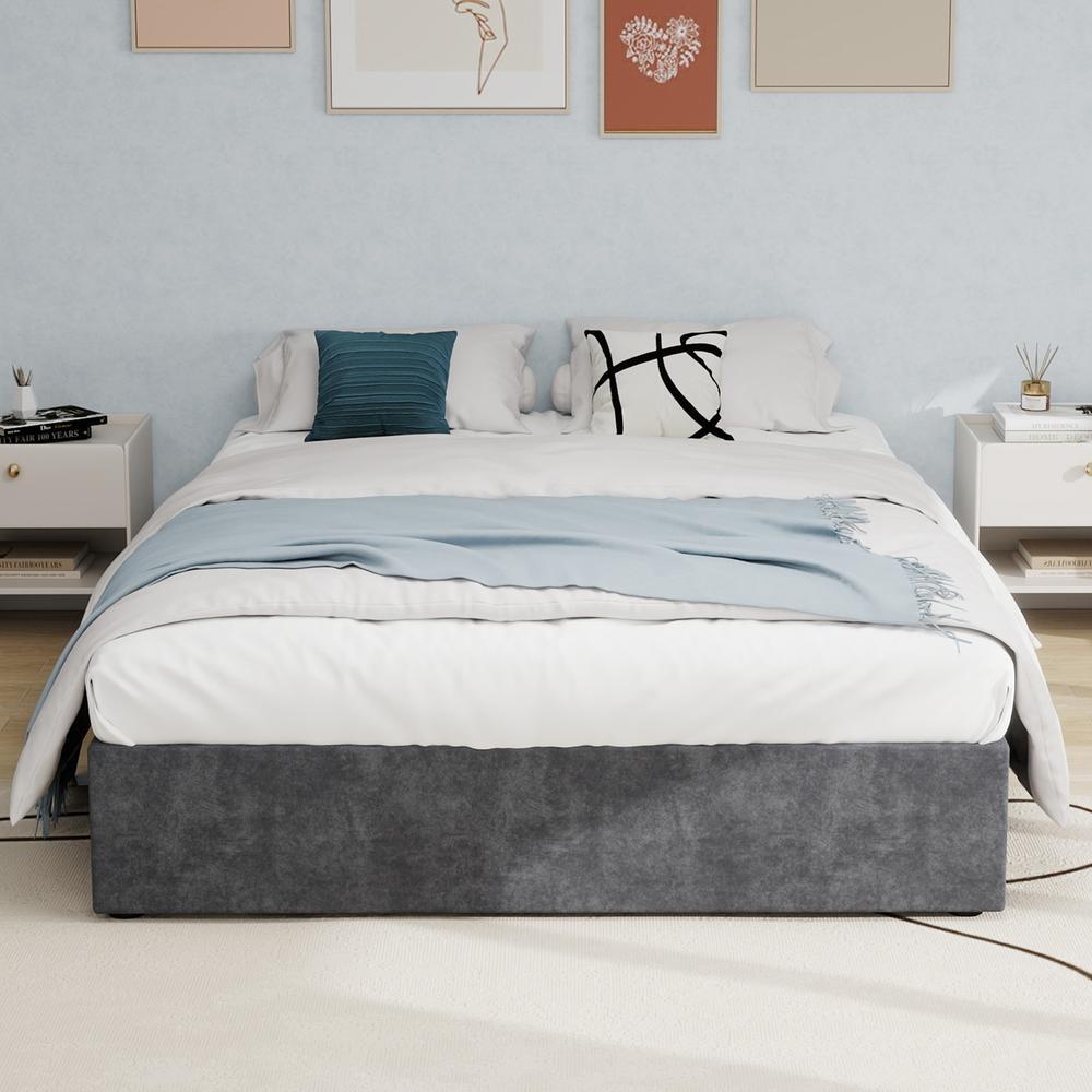 Cama 160x200cm com elevação a gás e estrado de ripas estável, cinzento