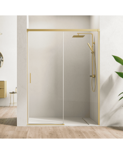 Resguardo de duche frontal 1 porta 1 deslizante fixo dourado 160 cm