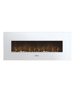 Lareira eléctrica panorâmica com luz LED ambiente e painel frontal branco