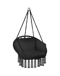 Cadeira coLGante para jardim, malla de aLGodón, 80 x 72 x 125 cm, preto