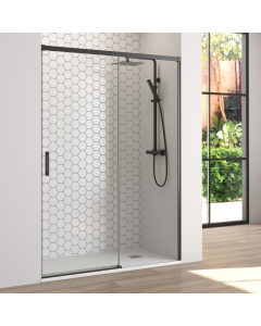 Ecrã de chuveiro deslizante frontal 120 cm (adaptável 114-119cm) preto mate