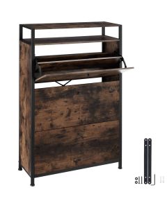 Sapateiro com 3 compartimentos de madeira oscura, castanho 81 x 32 x 130 cm
