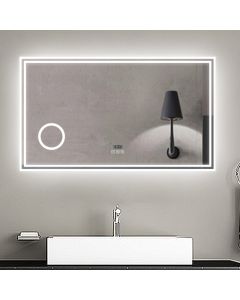 Espelho de casa de banho LED 120×70 cm + relógio + lupa + bluetooth