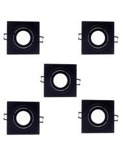 Pack 5 foco embutido ajustável classic quadrado preto wonderlamp 1xgu10