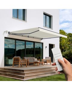 Fazzio 5x3m toldo semi-cassete motorizado bege - lona premium 320 g/m²