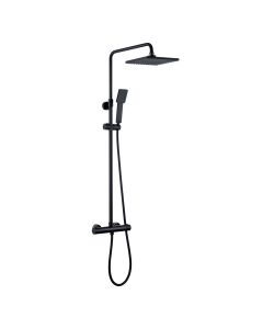 Kibath coluna de duche termostática quadrada 83-120 cm em latão preto mate