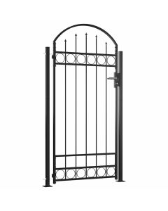 Portão de cerca com topo arqueado e 2 postes 105x204 cm preto