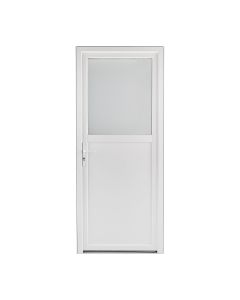 Porta de entrada de serviço em PVC branco com vidro 90x210cm direita