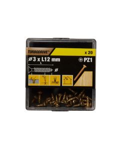 20 parafusos para madeira pozidriv premium 3 x 12 mm Turbodrive