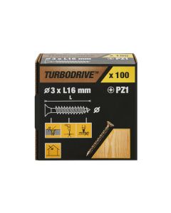 100 parafusos para madeira pozidriv premium 3 x 16 mm Turbodrive