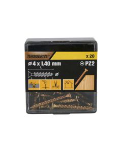 20 parafusos para madeira pozidriv premium 4 x 40 mm Turbodrive