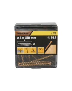 20 parafusos para madeira pozidriv premium 4 x 50 mm Turbodrive