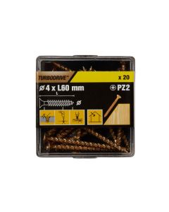 20 parafusos para madeira pozidriv premium 4 x 60 mm Turbodrive