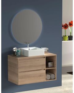 Móvel zeus com lavatório e espelho redondo LED stepa 80cm à direita