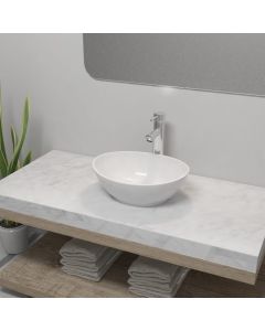 Lavatório com torneira misturadora cerâmica oval branco