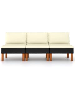 Sofás de centro 3 pcs vime pe e madeira de eucalipto maciça