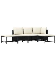 5 pcs conjunto sofás de jardim com almofadões vime pe preto