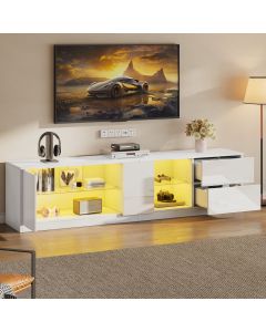 Móvel de tv branco com LED 2 gavetas e 1 porta 52x160x40cm