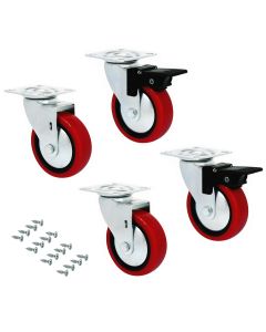 Emuca lote de 4 rodas slip 2 red com placa de montagem, diâmetro 75mm,