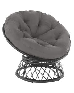 Asiento de rattan giratório com un gran almofada, 92 x 80 x 80.5 cm, preto