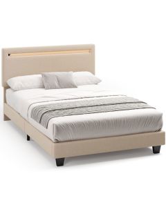 Estrutura de cama estofada bege com LED - 120 x 200 cm