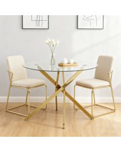 Mesa de jantar redonda vidro e metal dourado 76x80x80cm