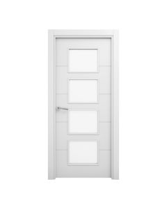 Porta de Interior maciça envidraçada lacada branca Lor 75cm esquerda com molduras Geom
