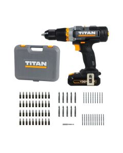 Berbequim percutor 18V 1x2Ah com 71 acessórios Titan