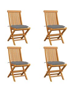 Cadeiras de jardim c/ almofadões cinzentos 4 pcs teca maciça