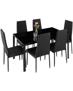 Tectake conjunto de mesa de jantar com 6 cadeiras, preto/preto