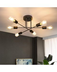 Nettlife luz de teto do vintage 6 lâmpadas industrial sala estar E27 preto
