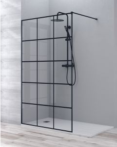Ecrã de duche fixo de entrada a nível | painel de grelha preta 120cm preto