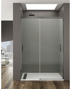 Resguardo frontal de chuveiro basic 1+1 100 transparente perfil titânio