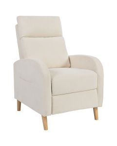 Poltrona relax reclinável poliéster e madeira de borracha color beige