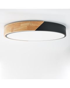 Plafão LED "kumo" 30w ø40cm, preto e madeira, luz 3000k-4000k-6000k