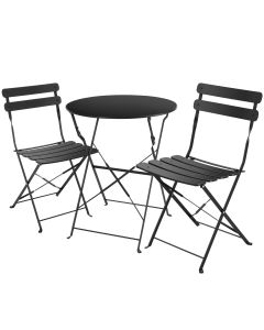Conjunto de mesa e cadeiras para 2 pessoas dobrável de aço preto