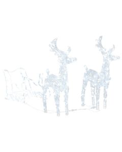 Decoração de natal renas/trenó 160 luzes LED 130 cm acrílico