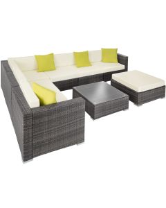 Conjunto de rattan para 6-7 pessoas resistente e com tablero cinzento