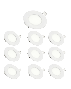 Pack x10 LED downlight 3w cool branco 6000k redondo recessed branco