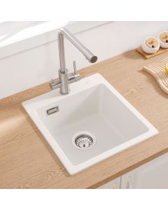 Pia de cozinha - granito - 1 cuba - branco - 40x45x20cm - anti-odor e silen